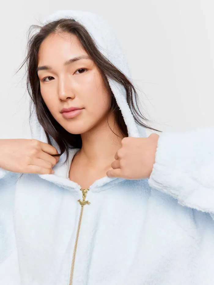 Women Blue Fleece Hooded Jacket Pale Blue Peter Alexander Lounge