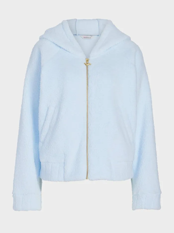 Women Blue Fleece Hooded Jacket Pale Blue Peter Alexander Lounge