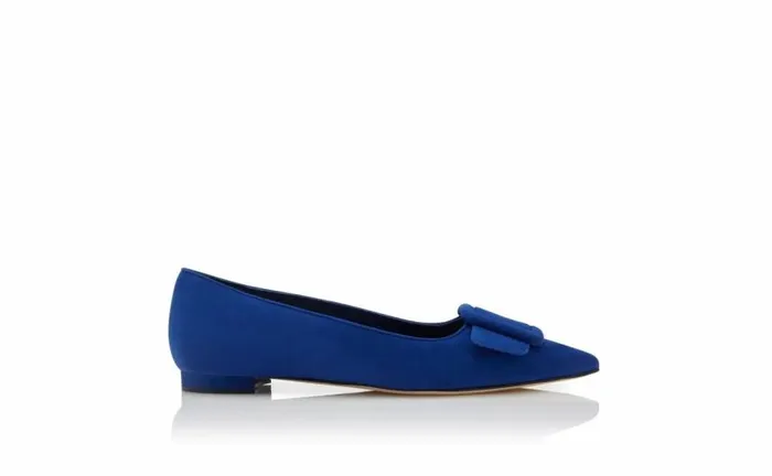 Women Blue Suede Buckle Detail Flat Pumps Manolo Blahnik Flats