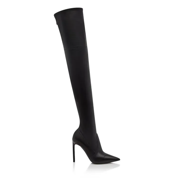 Women Boots Tom Ford Stretch Nappa Leather T Screw Over The Knee Boot Black