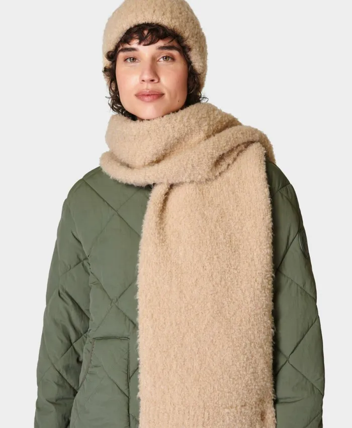 Women Boucle Knit Scarf Dove Beige Sweaty Betty Hats Scarves Gloves