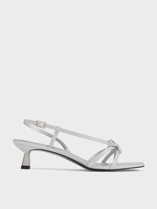 Women Bow Strappy Heeled Thong Sandals 8211 Silver CHARLES and KEITH Heels