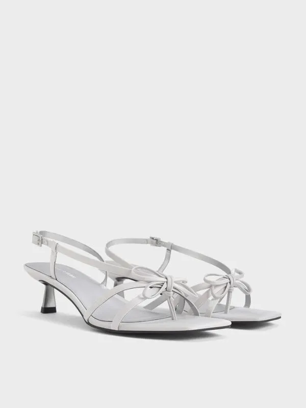 Women Bow Strappy Heeled Thong Sandals 8211 Silver CHARLES and KEITH Heels