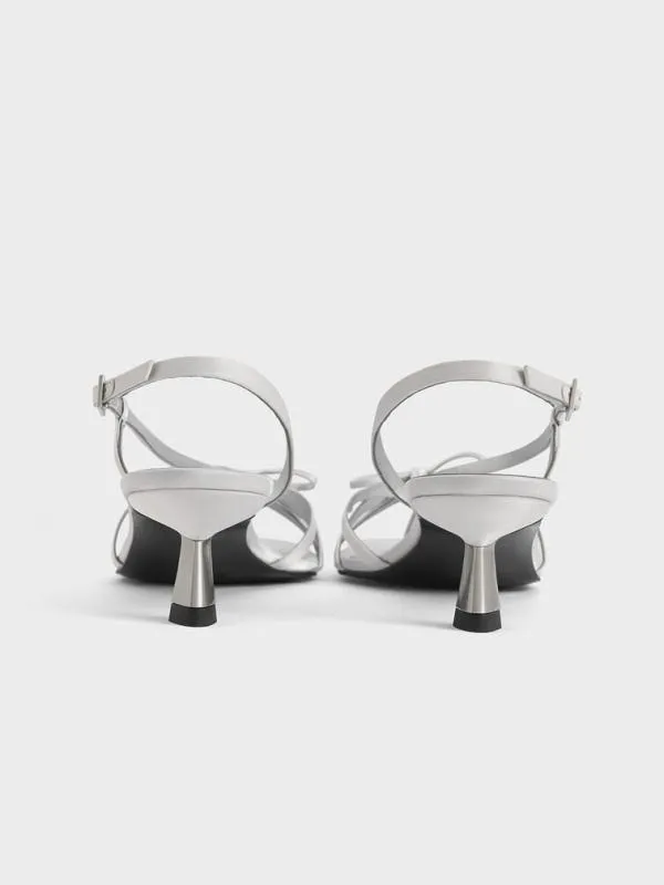 Women Bow Strappy Heeled Thong Sandals 8211 Silver CHARLES and KEITH Heels