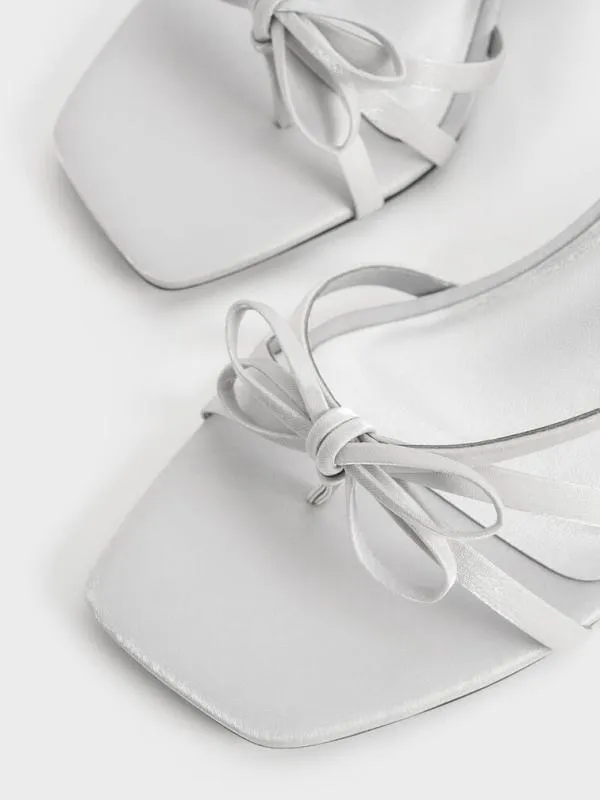 Women Bow Strappy Heeled Thong Sandals 8211 Silver CHARLES and KEITH Heels