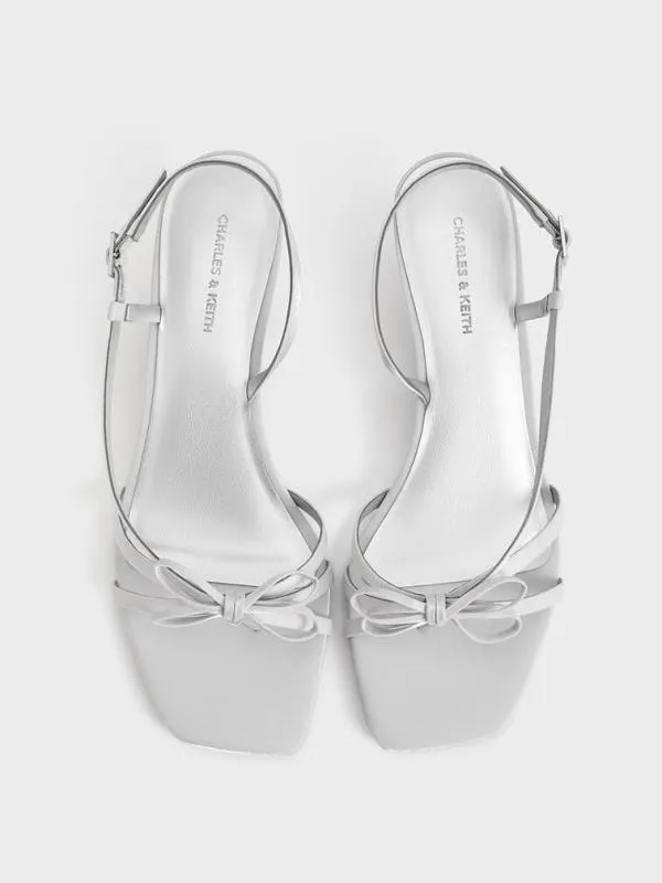 Women Bow Strappy Heeled Thong Sandals 8211 Silver CHARLES and KEITH Heels