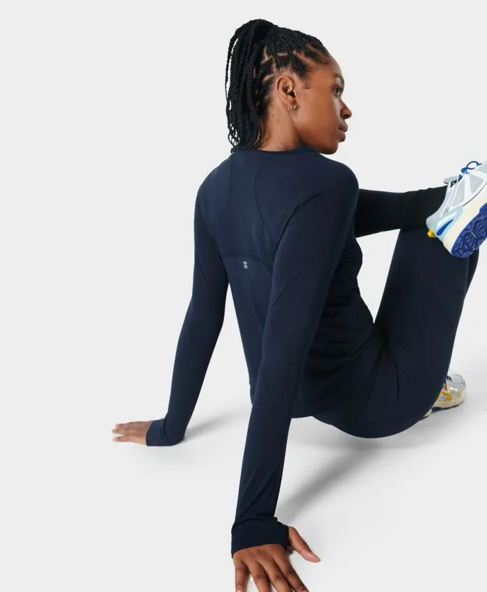 Women Breathe Easy Long Sleeve Top Navy Blue Sweaty Betty Long Sleeve Tops