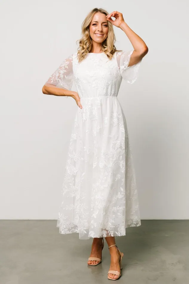 Women Bridal Baltic Born Arabella Embroidered Tulle Maxi Dress White