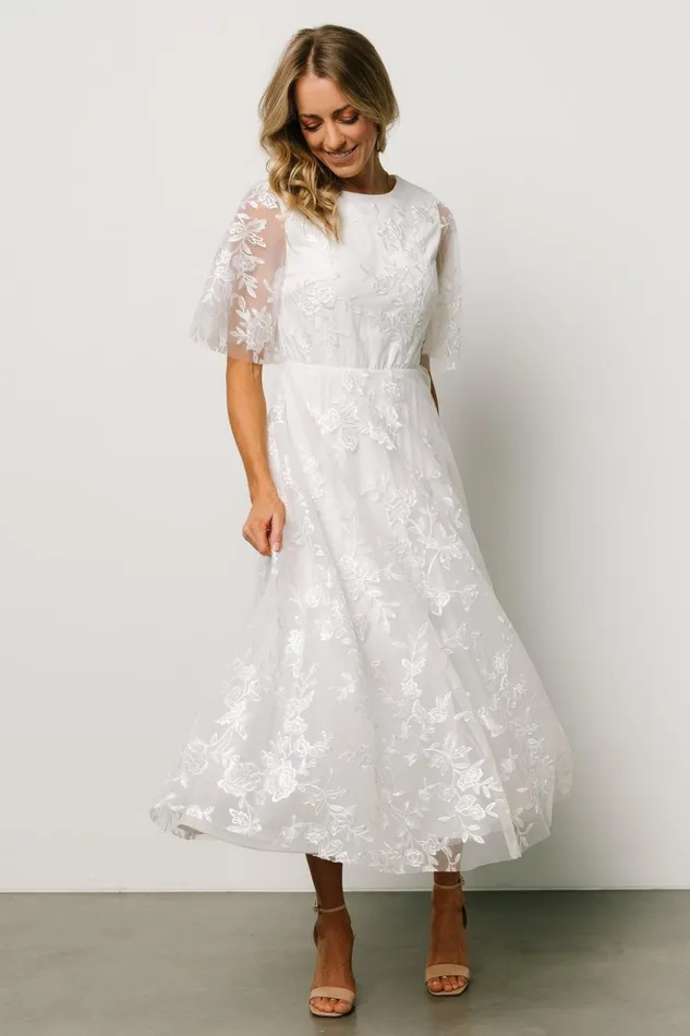 Women Bridal Baltic Born Arabella Embroidered Tulle Maxi Dress White