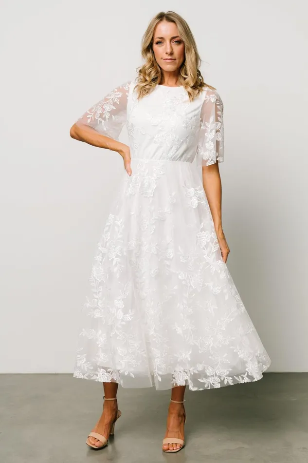 Women Bridal Baltic Born Arabella Embroidered Tulle Maxi Dress White