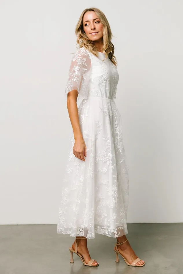 Women Bridal Baltic Born Arabella Embroidered Tulle Maxi Dress White