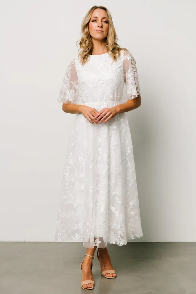 Women Bridal Baltic Born Arabella Embroidered Tulle Maxi Dress White