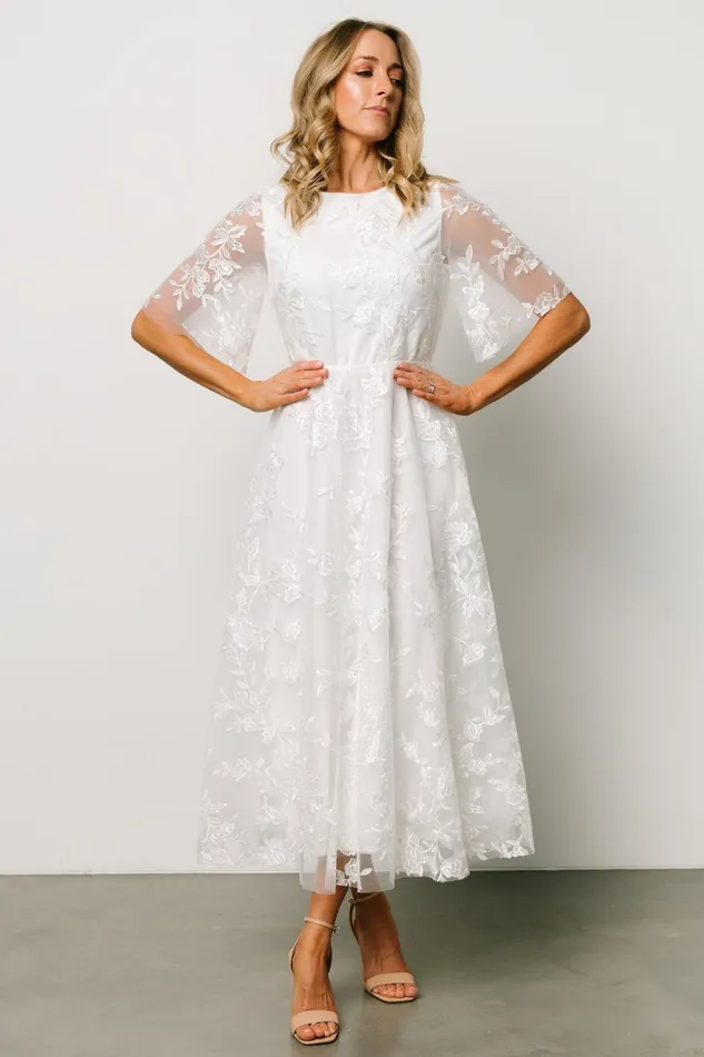 Women Bridal Baltic Born Arabella Embroidered Tulle Maxi Dress White