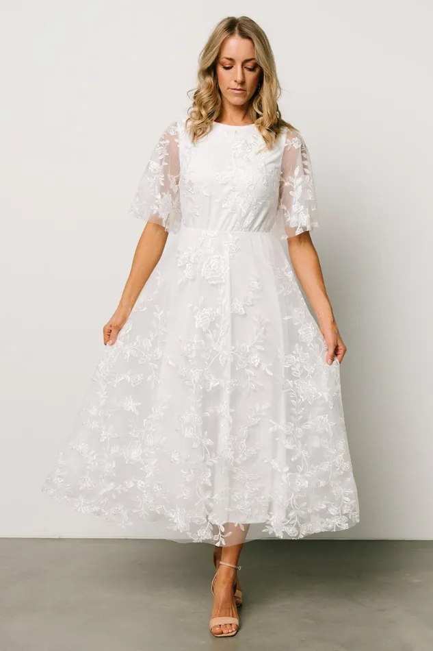 Women Bridal Baltic Born Arabella Embroidered Tulle Maxi Dress White