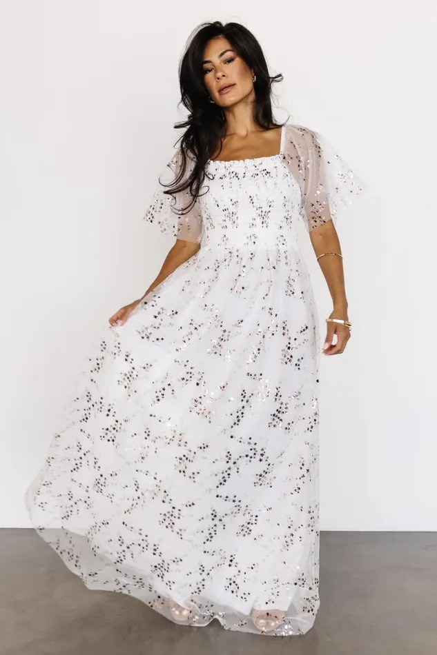 Women Bridal Baltic Born Cassandra Tulle Maxi Dress Metallic White Women Bridal Baltic Born Cassandra Tulle Maxi Dress Metallic White