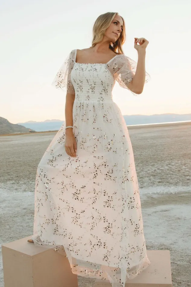 Women Bridal Baltic Born Cassandra Tulle Maxi Dress Metallic White Women Bridal Baltic Born Cassandra Tulle Maxi Dress Metallic White