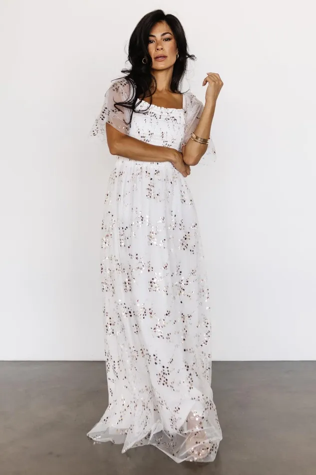 Women Bridal Baltic Born Cassandra Tulle Maxi Dress Metallic White Women Bridal Baltic Born Cassandra Tulle Maxi Dress Metallic White