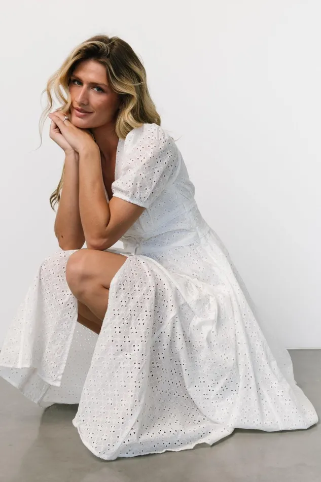 Women Bridal Baltic Born Esther Eyelet Midi Dress Off White Women Bridal Baltic Born Esther Eyelet Midi Dress Off White
