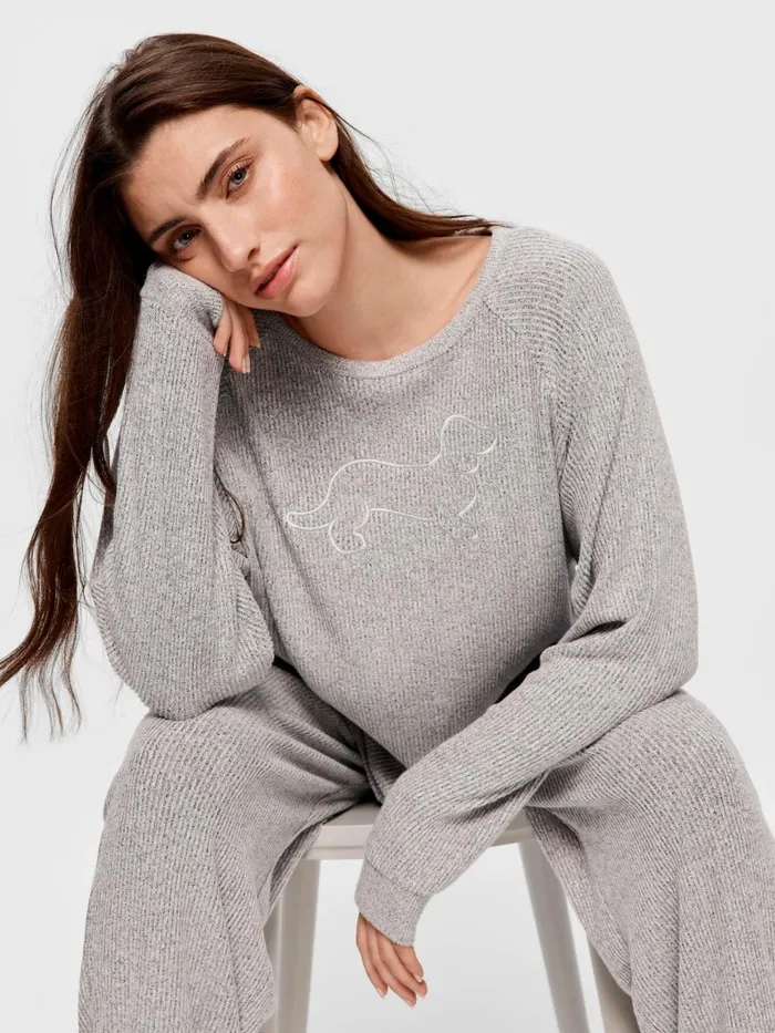 Women Brushed Rib Straight Leg Pj Pant Grey Marle Peter Alexander Lounge