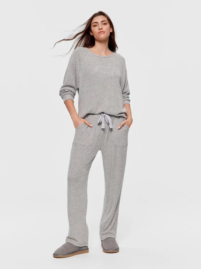 Women Brushed Rib Straight Leg Pj Pant Grey Marle Peter Alexander Lounge