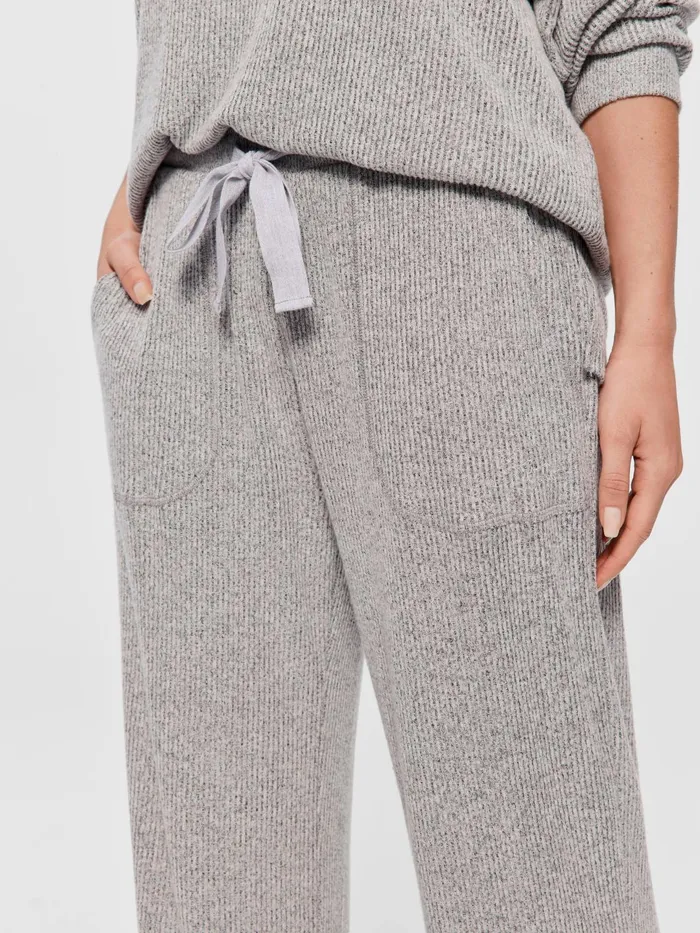 Women Brushed Rib Straight Leg Pj Pant Grey Marle Peter Alexander Lounge