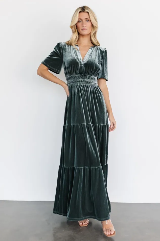 Women Bump Friendly Baltic Born Artemis Velvet Maxi Dress Eucalyptus