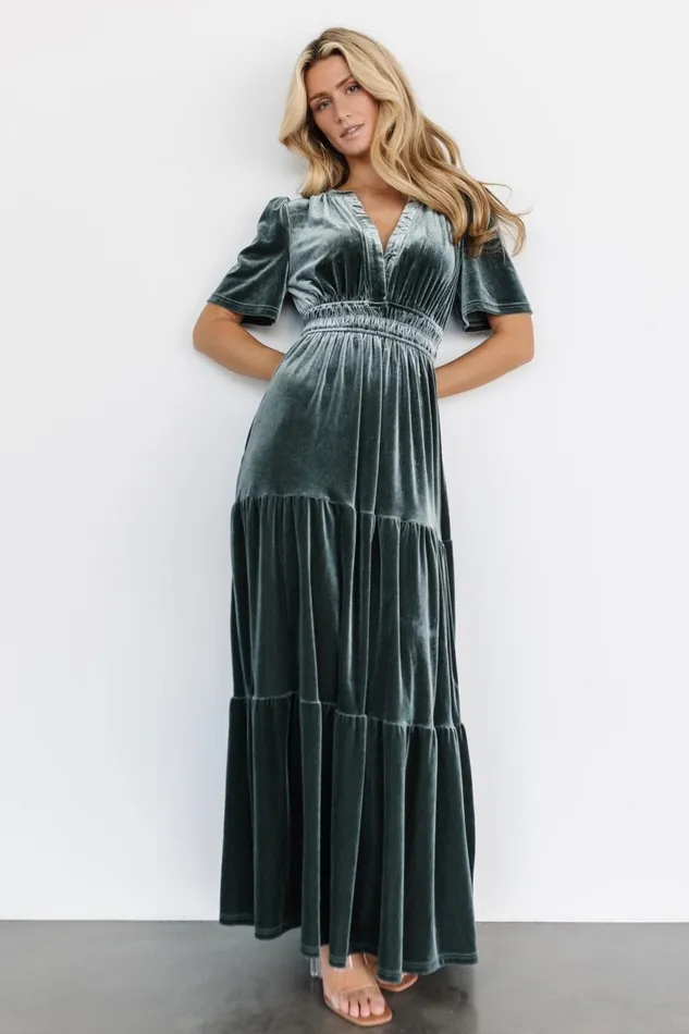 Women Bump Friendly Baltic Born Artemis Velvet Maxi Dress Eucalyptus