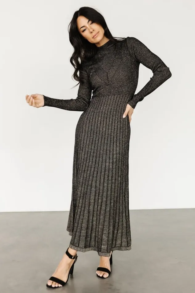 Women Bump Friendly Baltic Born Jamelia Pleated Sweater Dress Black Gold