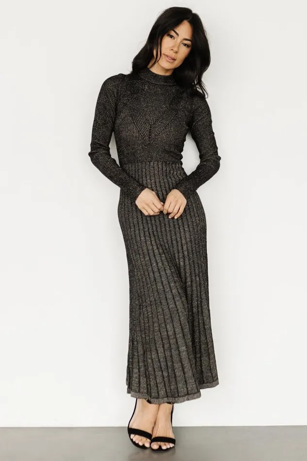 Women Bump Friendly Baltic Born Jamelia Pleated Sweater Dress Black Gold Women Bump Friendly Baltic Born Jamelia Pleated Sweater Dress Black Gold
