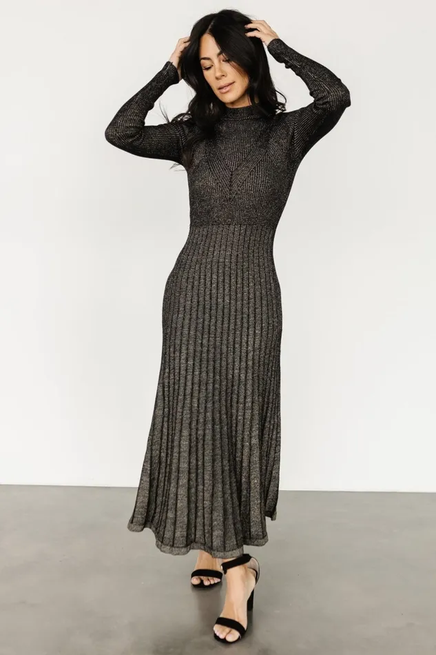 Women Bump Friendly Baltic Born Jamelia Pleated Sweater Dress Black Gold Women Bump Friendly Baltic Born Jamelia Pleated Sweater Dress Black Gold
