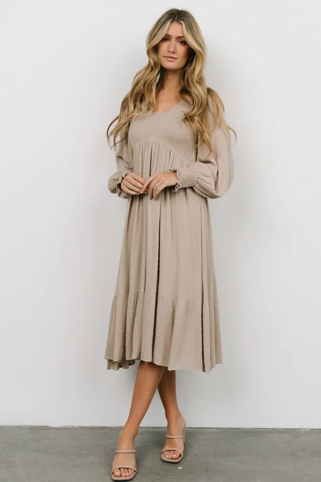 Women Bump Friendly Baltic Born Lainey Smocked Dotted Midi Dress Beige Women Bump Friendly Baltic Born Lainey Smocked Dotted Midi Dress Beige
