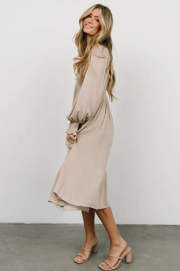 Women Bump Friendly Baltic Born Lainey Smocked Dotted Midi Dress Beige Women Bump Friendly Baltic Born Lainey Smocked Dotted Midi Dress Beige