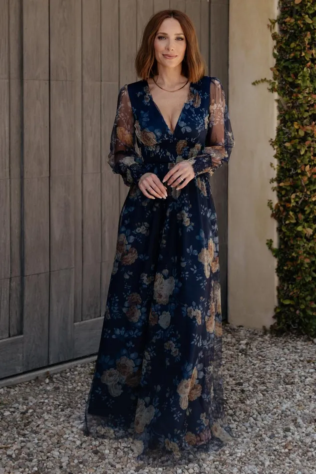 Women Bump Friendly Baltic Born Layla Tulle Maxi Dress Blue Golden Floral