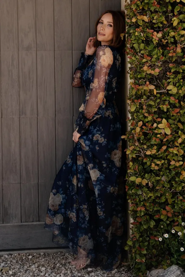 Women Bump Friendly Baltic Born Layla Tulle Maxi Dress Blue Golden Floral