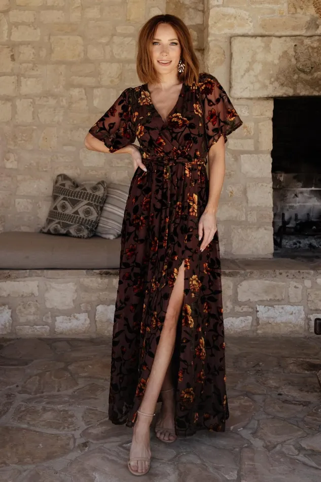 Women Bump Friendly Baltic Born Uma Velvet Maxi Dress Clove Amber Floral