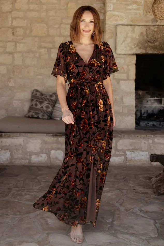 Women Bump Friendly Baltic Born Uma Velvet Maxi Dress Clove Amber Floral