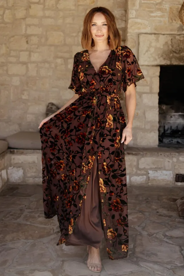 Women Bump Friendly Baltic Born Uma Velvet Maxi Dress Clove Amber Floral