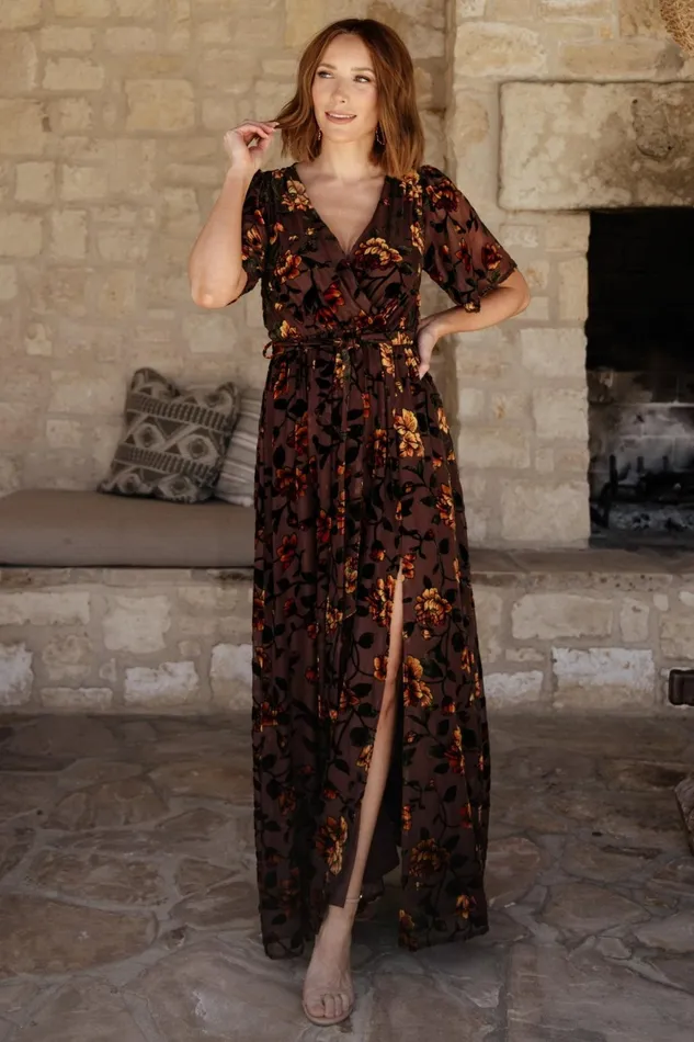 Women Bump Friendly Baltic Born Uma Velvet Maxi Dress Clove Amber Floral