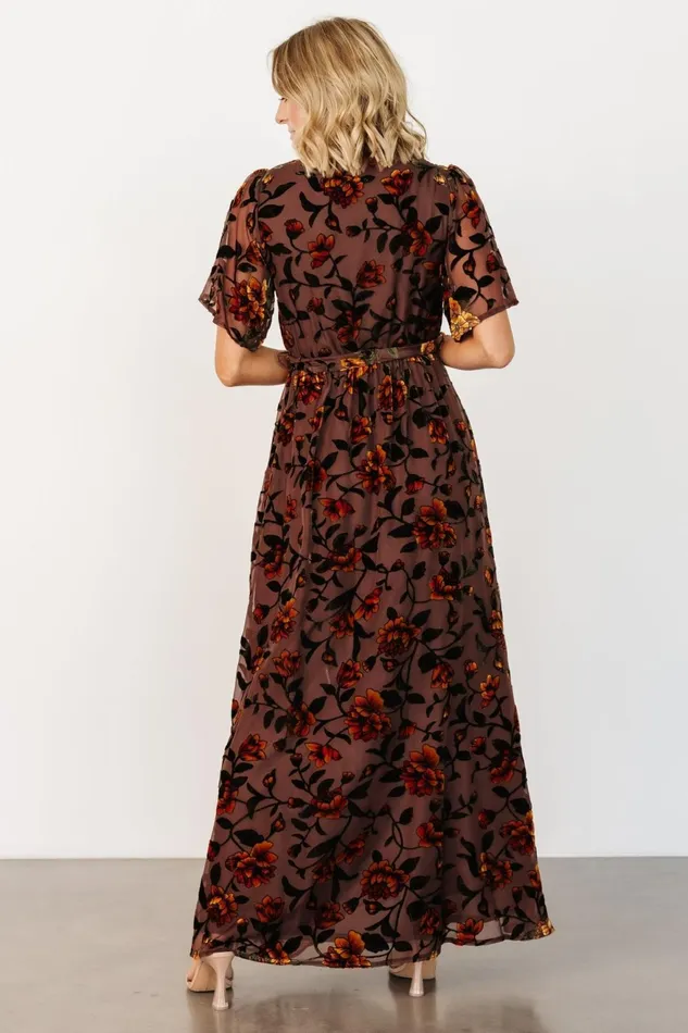Women Bump Friendly Baltic Born Uma Velvet Maxi Dress Clove Amber Floral