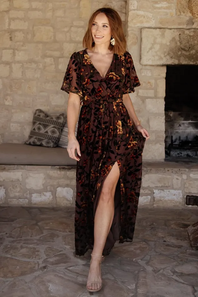 Women Bump Friendly Baltic Born Uma Velvet Maxi Dress Clove Amber Floral