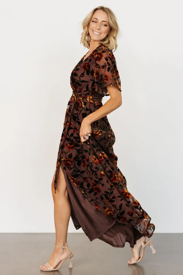 Women Bump Friendly Baltic Born Uma Velvet Maxi Dress Clove Amber Floral