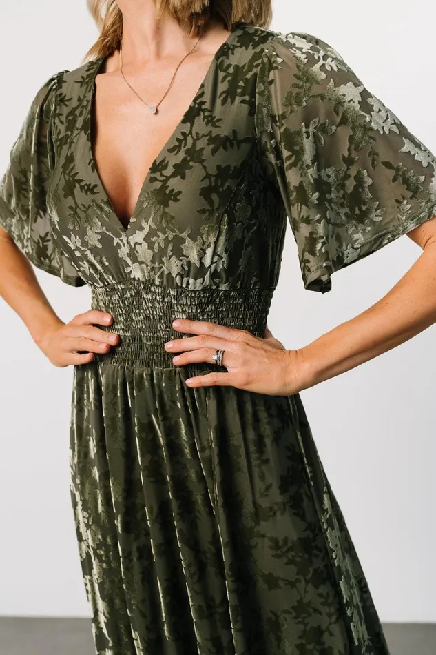 Women Bump Friendly Baltic Born Veronica Velvet Maxi Dress Dark Sage