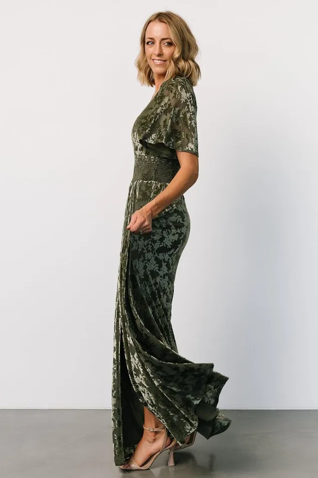 Women Bump Friendly Baltic Born Veronica Velvet Maxi Dress Dark Sage