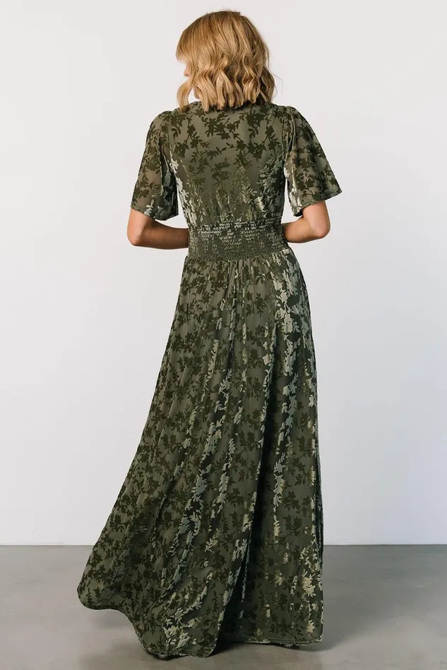 Women Bump Friendly Baltic Born Veronica Velvet Maxi Dress Dark Sage