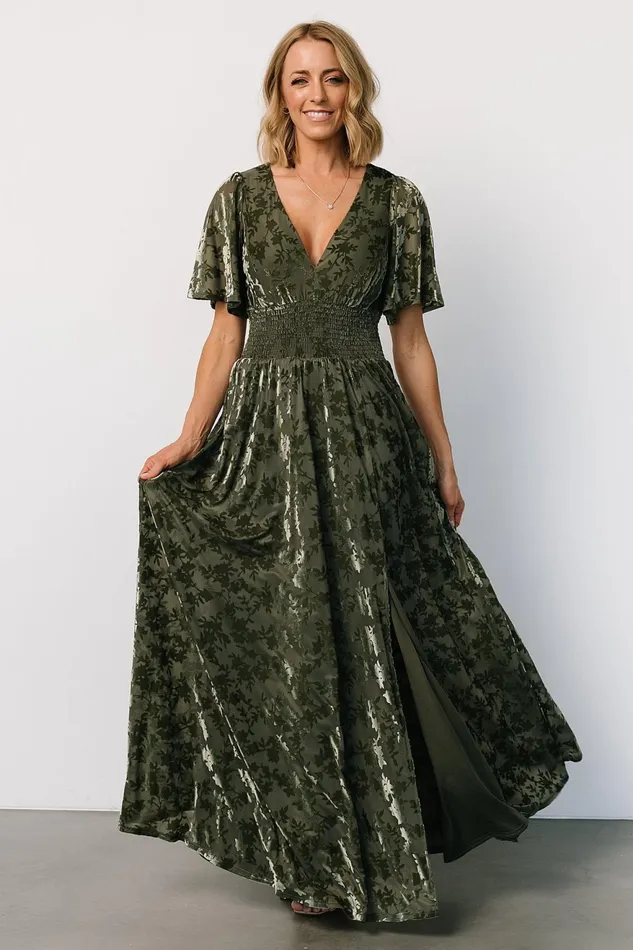 Women Bump Friendly Baltic Born Veronica Velvet Maxi Dress Dark Sage