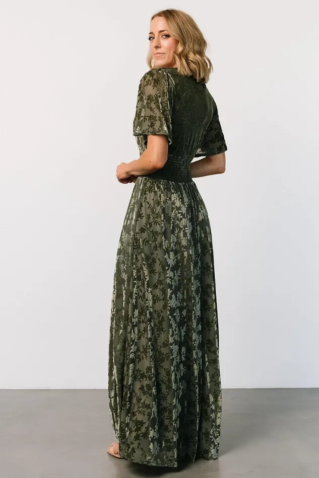 Women Bump Friendly Baltic Born Veronica Velvet Maxi Dress Dark Sage
