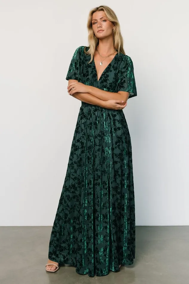 Women Bump Friendly Baltic Born Veronica Velvet Maxi Dress Green