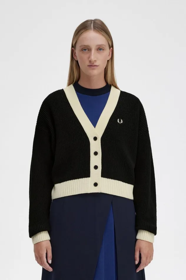 Women ButtonThrough Cardigan Black Fred Perry Knitwear