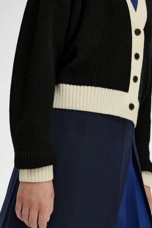 Women ButtonThrough Cardigan Black Fred Perry Knitwear
