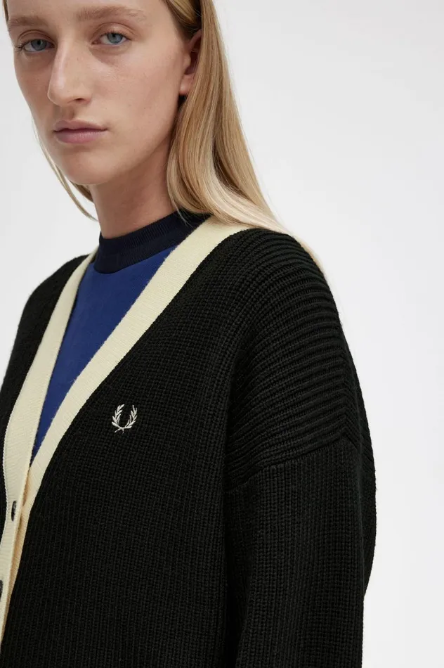 Women ButtonThrough Cardigan Black Fred Perry Knitwear